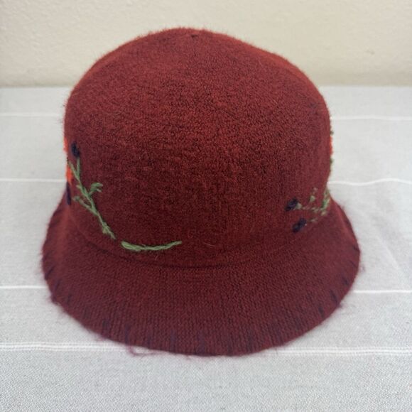 Vintage 90s Y2K Gap Wool Blend Floral Embroidered Boho Bucket Hat Maroon S/M - Picture 6 of 8